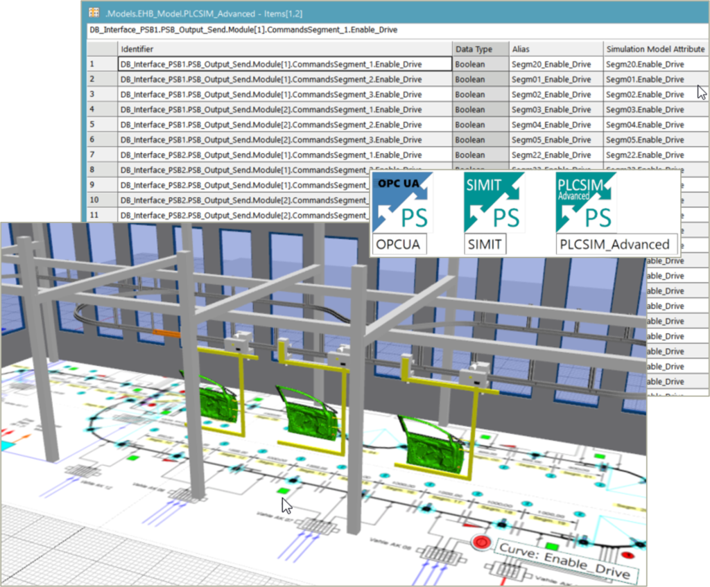captura de tela mostrando os aprimoramentos de comissionamento virtual do plant simulation