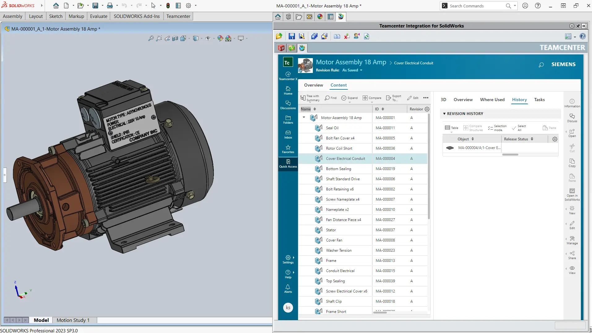 Captura de tela do SolidWorks no Teamcenter X Essentials